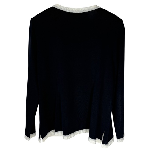 Exclusively Misook Blacjk/White Acrylic Button Cuff Open Cardigan Sz L - Picture 2 of 6